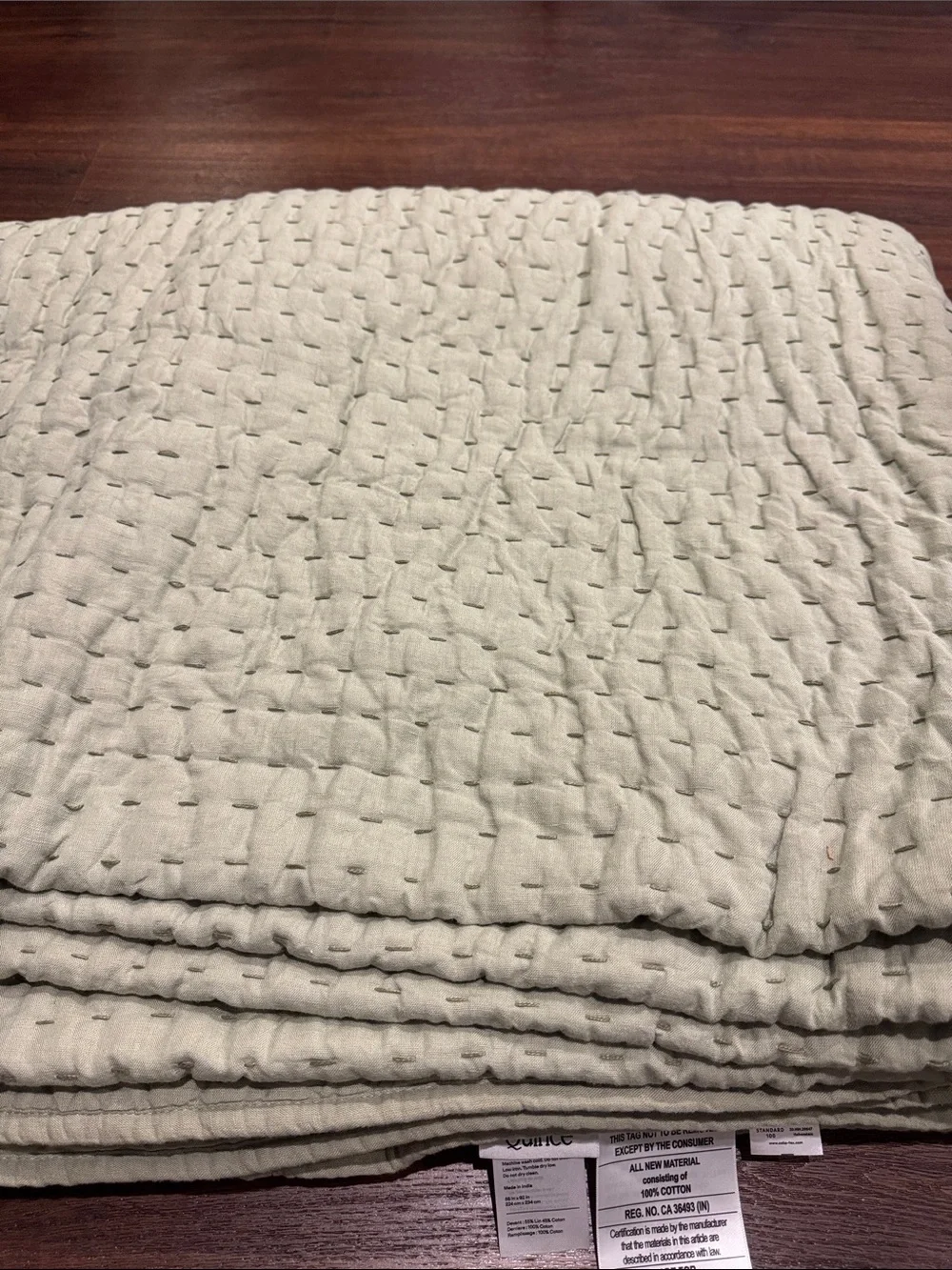 Quince NWOT European Linen Cotton Stitch Quilt Sage Green. No Shams